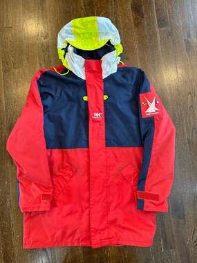 Vintage Helly Hansen 90s Sailing Gear Colorblock Hooded Jacket Mens Size M